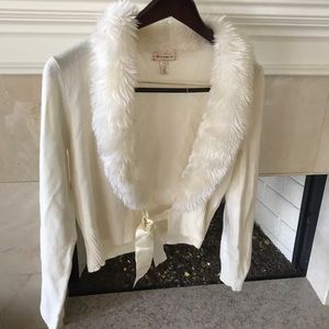 Fuzzy collar lined sweater jacket
